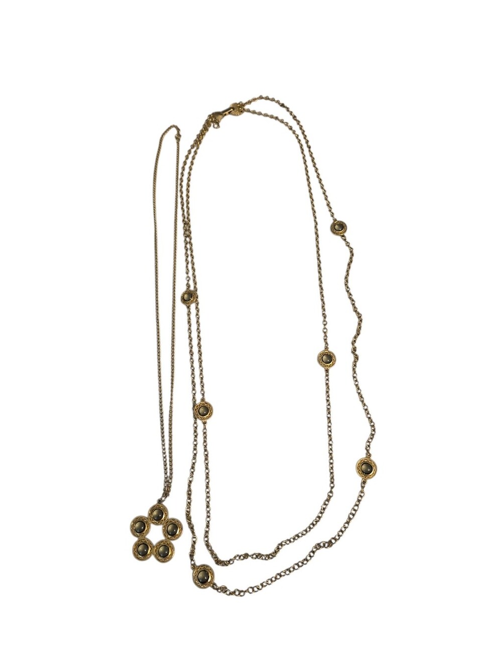 Vintage Celebrity 2 or 3 Strand Gold Tone Necklace Clear Round Bead Accents READ